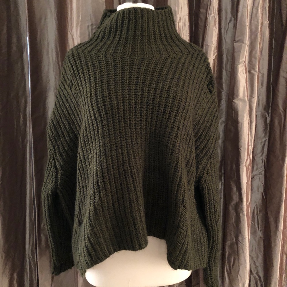 Zara Acrylic Mock neck distressed sweater in Army